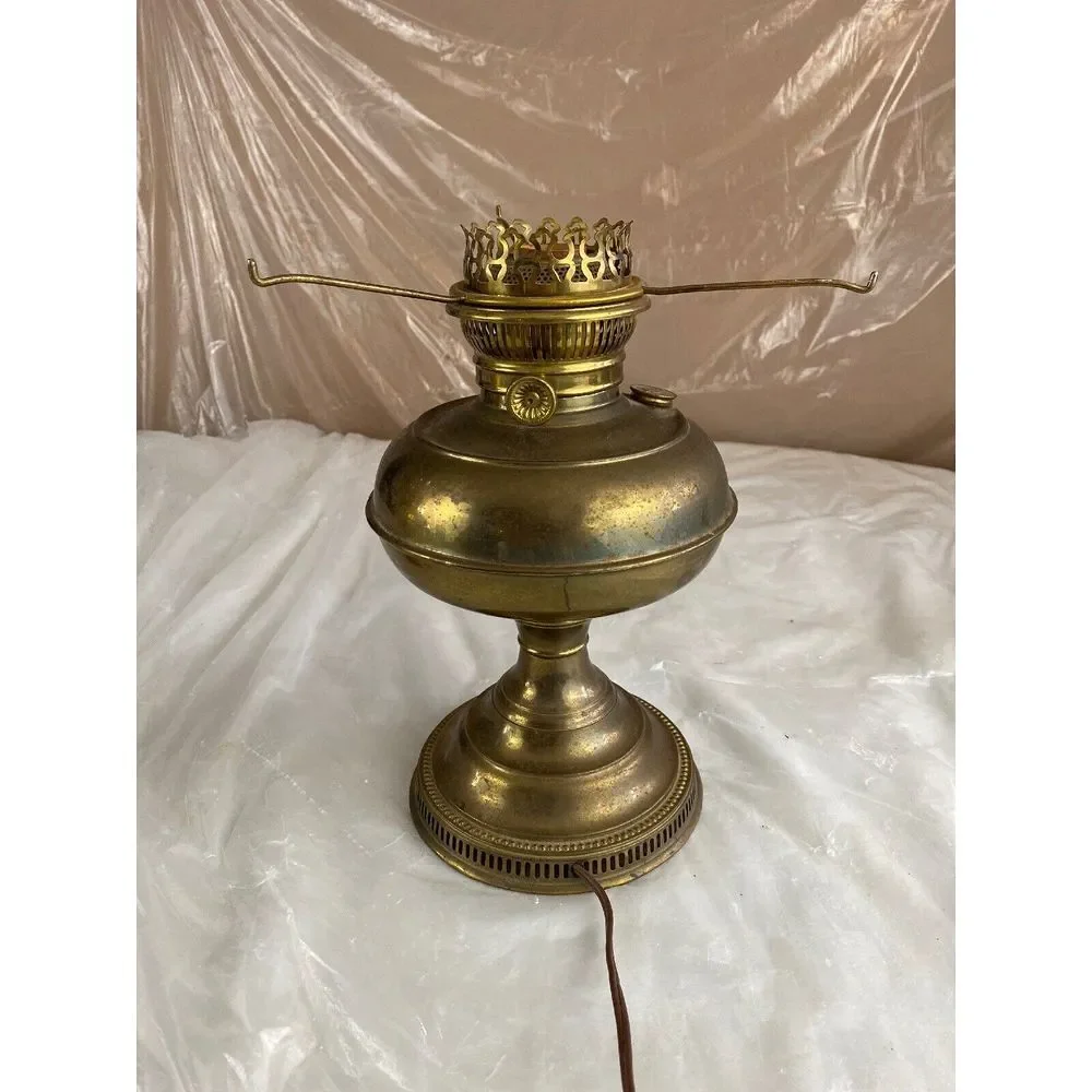 Vintage Brass Hurricane Table Lamps Set of 2 Electric 12
